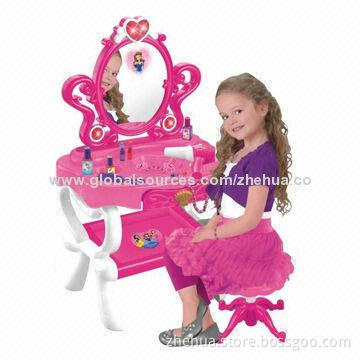 Kid's electric multifunction plastic dressing table with light, music, mirror and hair dryer